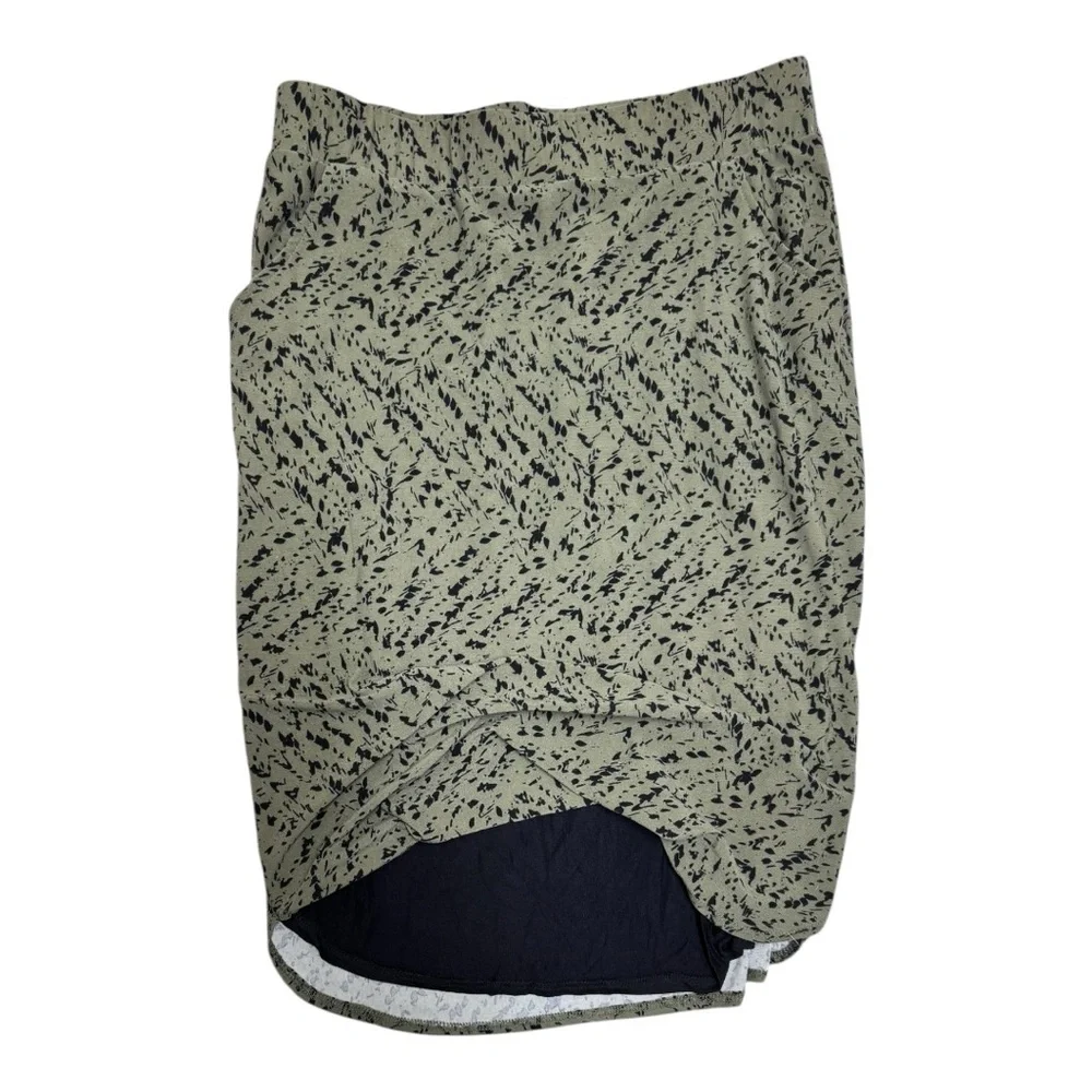 NWT Renee C Pencil Skirt in Olive Green Knit with Black Pattern, Size Small